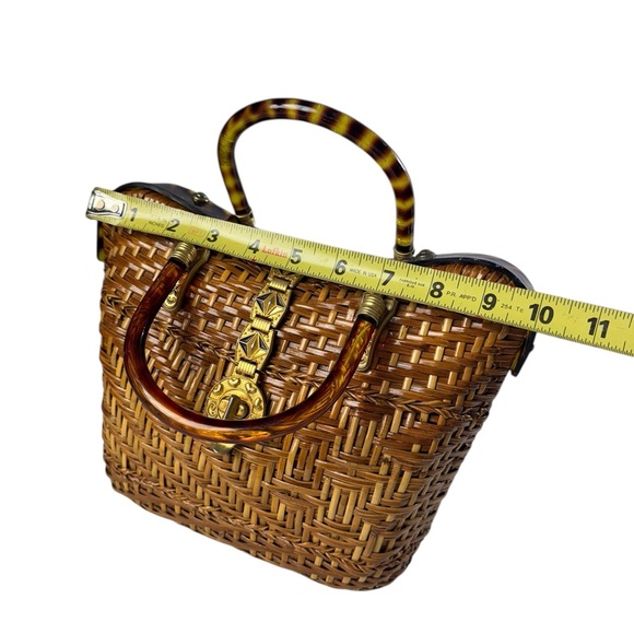 Vintage 80s Elegant Brown Woven Handbag - Picture 8 of 10